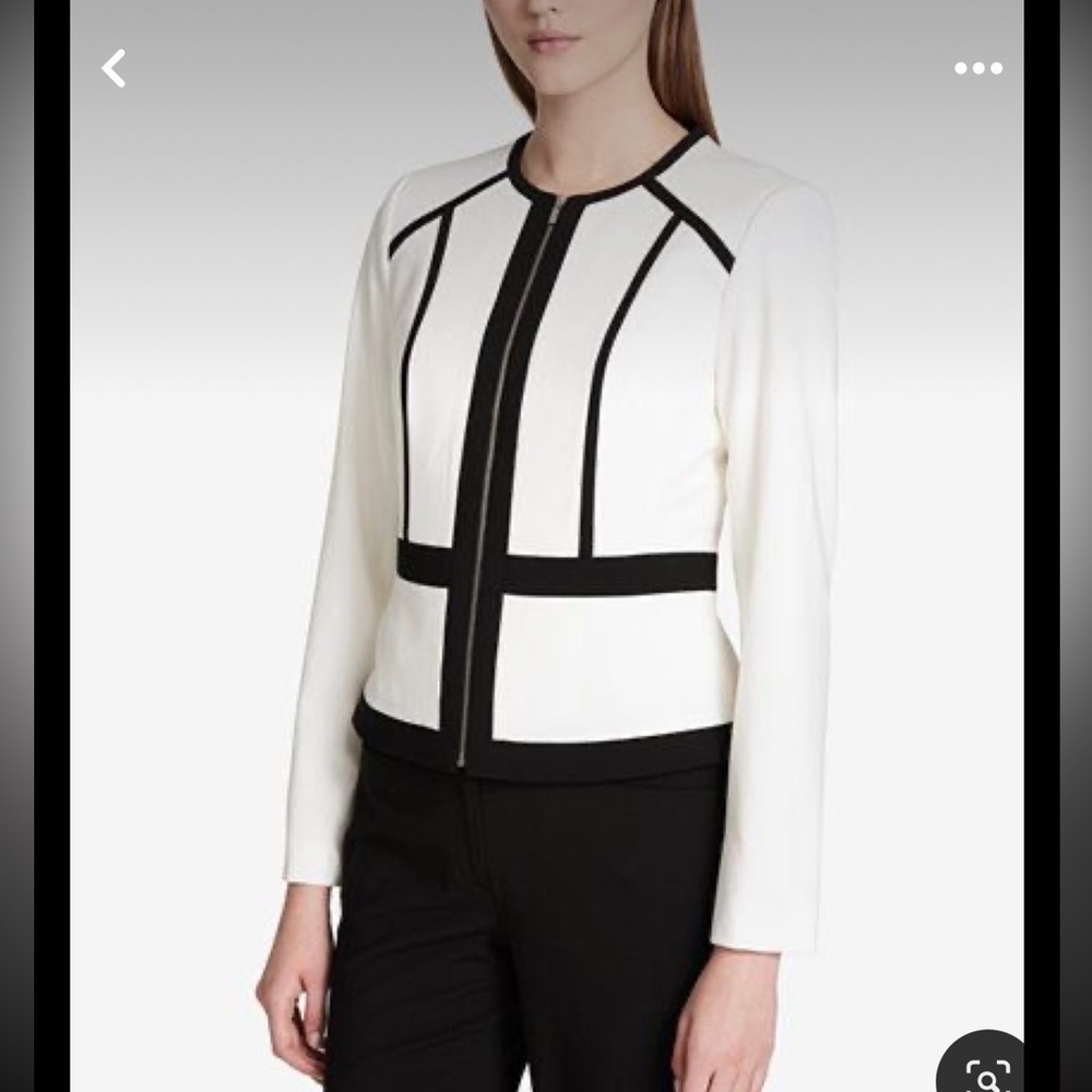 Calvin Klein Contrast-Trim Collarless Jacket sz 12